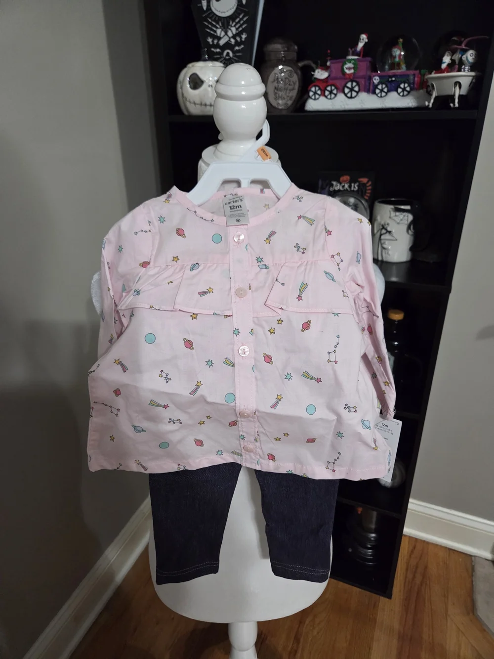 Carter's Pink Printed Ruffle Button-Front Baby  Space Themed